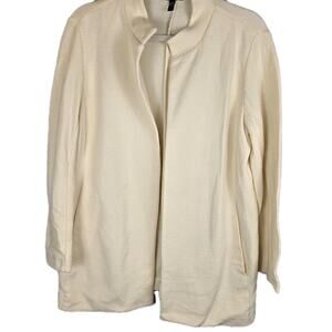 Eileen Fisher Stand-Up Collar Jacket Cream S/P Textured Pockets Luxury Mid Lengt